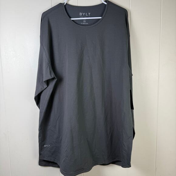 BYLT Drop Cut L/S Shirt Men 2XL‎ XXL Gray Cotton Crew Neck Performance Stretch. - Picture 1 of 6